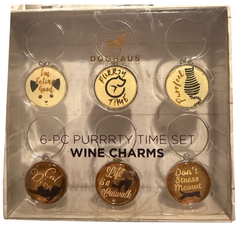 Cat Theme 6 piece Purrrty Time Set
Wine Charms 1" × 2"x.2" 2017‎